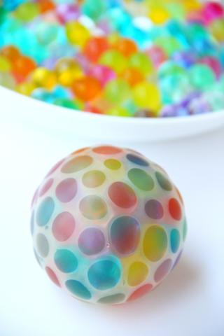 Balloon filled with water beads.