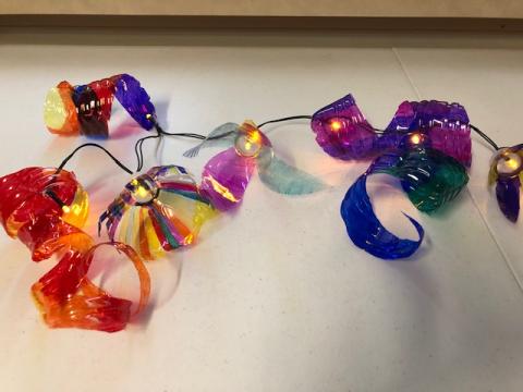 Recycled plastic bottles garland with lights