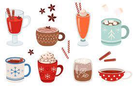 multicolored cups of hot cocoa set against a white background