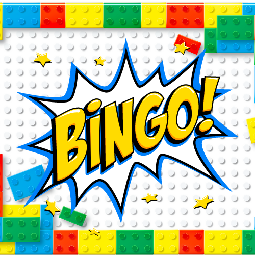 LEGO background with Bingo! in a superhero callout